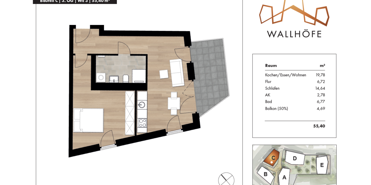 Etagenwohnung Ratingen Süd - 2 Zimmer, 55 m&sup2;, 965&euro; | Angebot:27417934