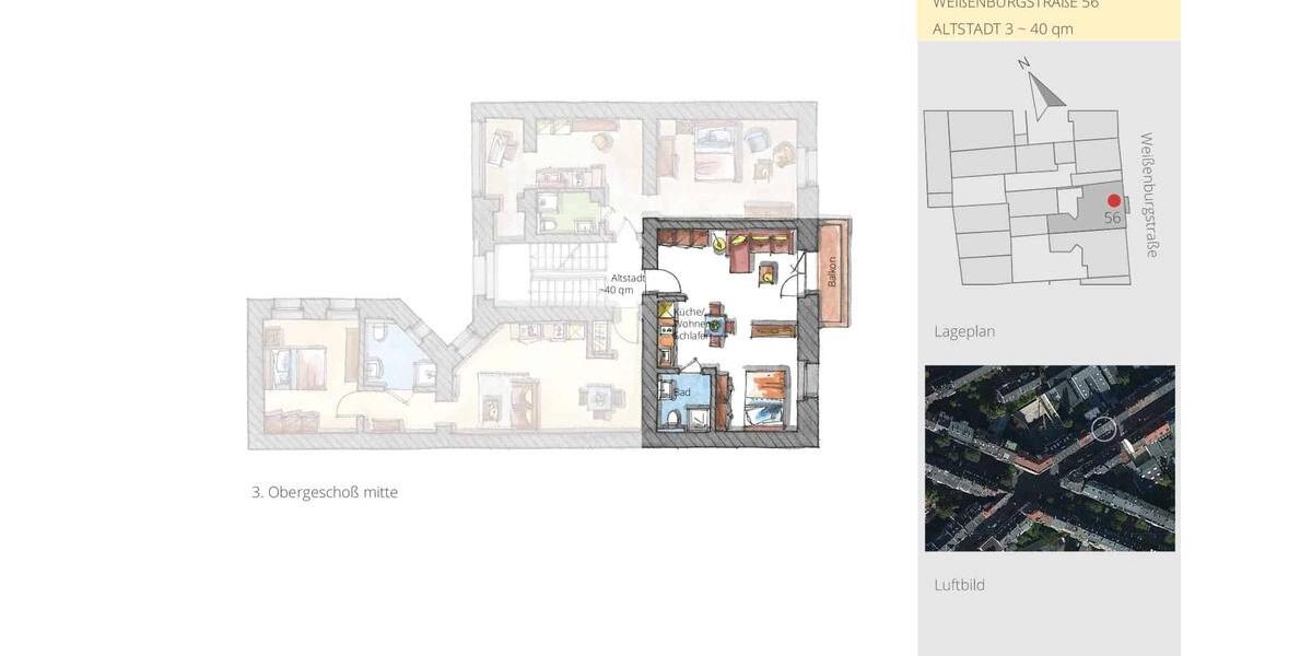 Etagenwohnung Düsseldorf Derendorf - 1.5 Zimmer, 35 m&sup2;, 1.100&euro; | Angebot:15420102