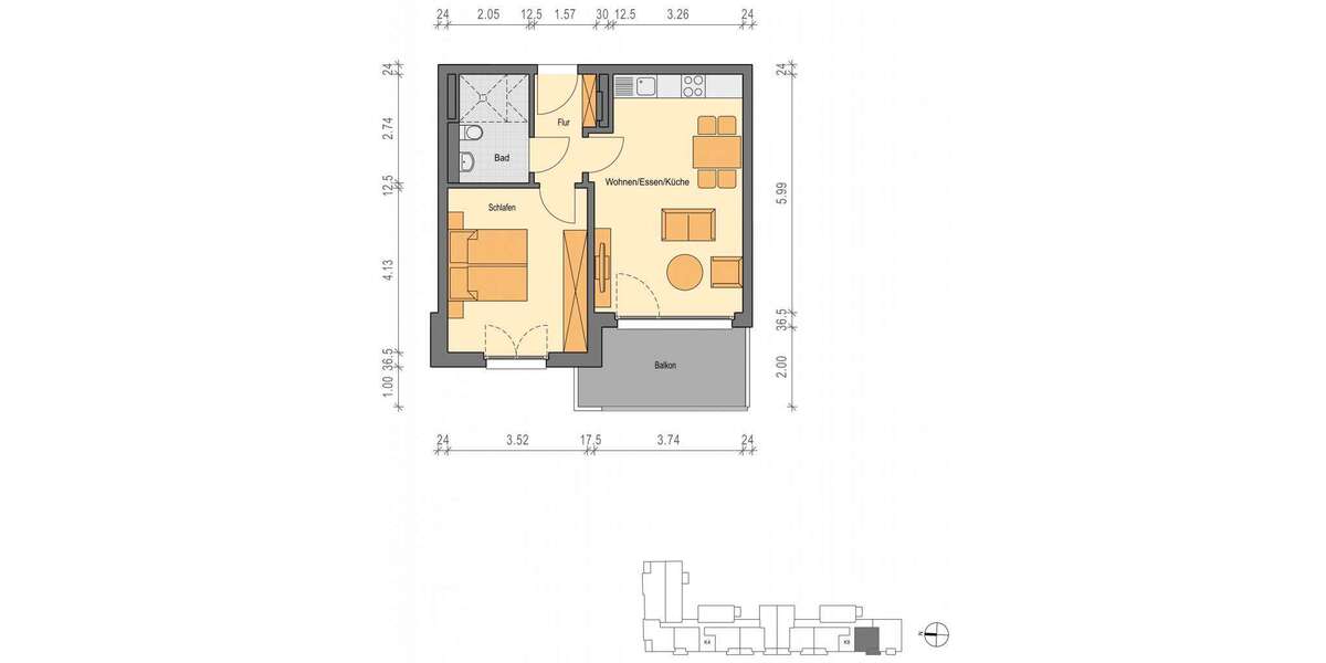Etagenwohnung Düsseldorf Stadtbezirk 3 - 2 Zimmer, 47 m&sup2;, 563&euro; | Angebot:27551847