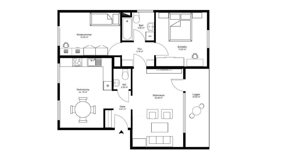 Etagenwohnung Düsseldorf Stadtbezirk 7 - 3 Zimmer, 74 m&sup2;, 285.000&euro; | Angebot:27534241