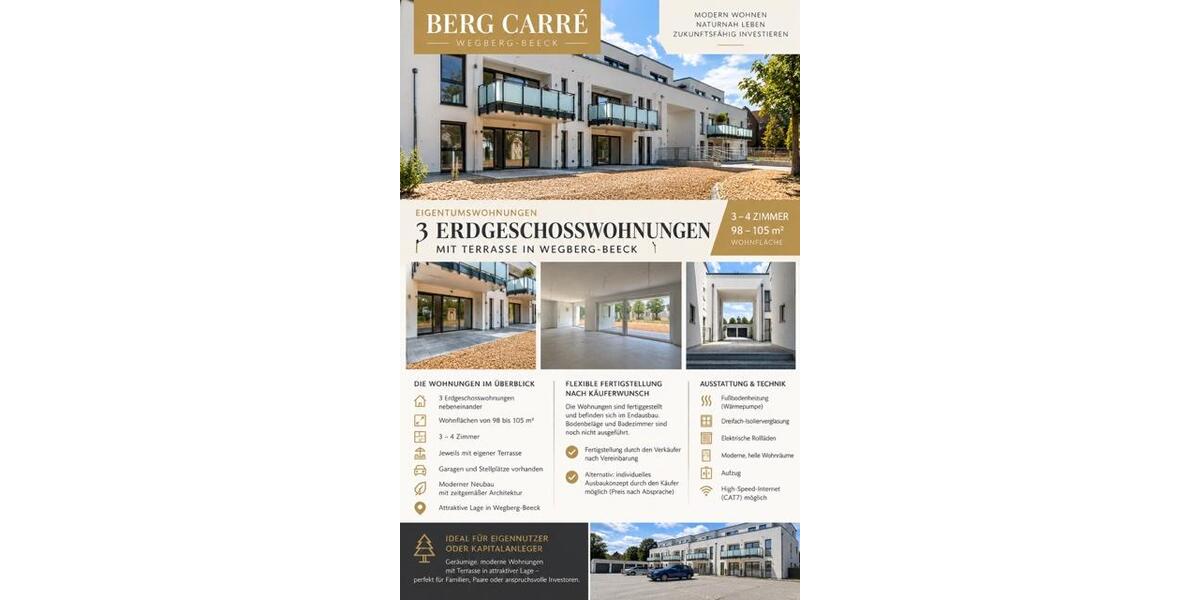 Erdgeschoßwohnung Wegberg - 3 Zimmer, 98 m&sup2;, 318.000&euro; | Angebot:27534339