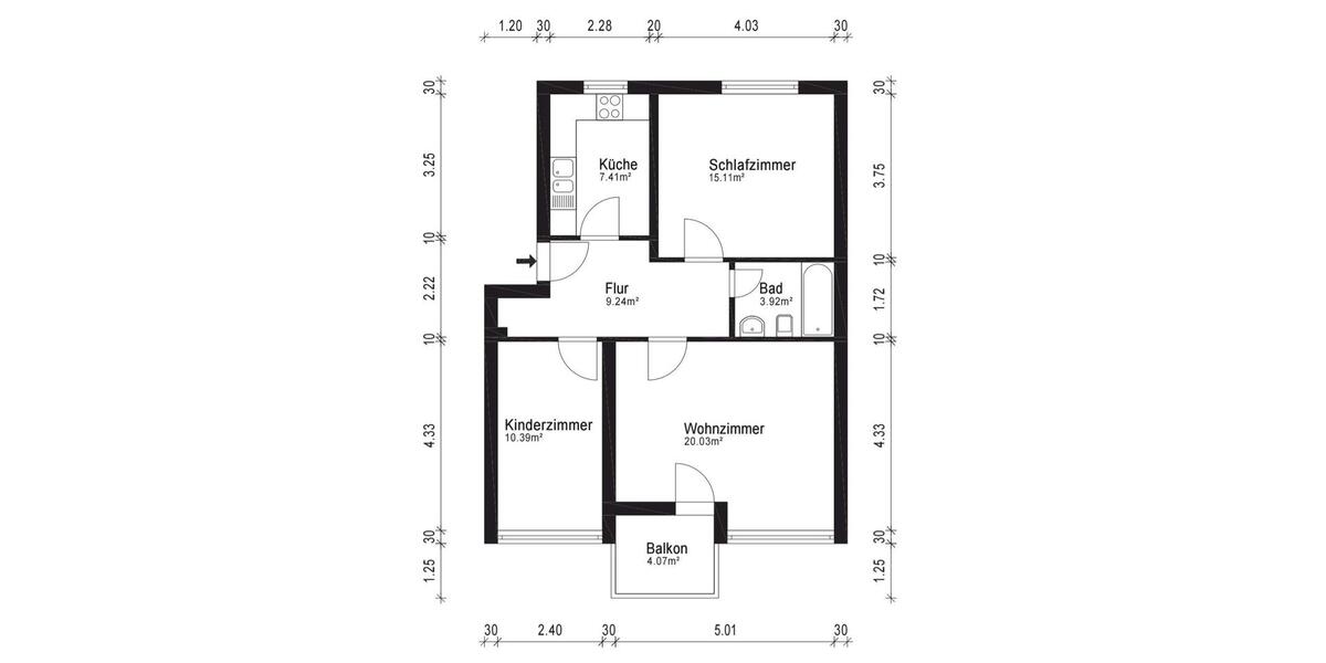 Etagenwohnung Duisburg Großenbaum - 3 Zimmer, 68 m&sup2;, 980&euro; | Angebot:27535704
