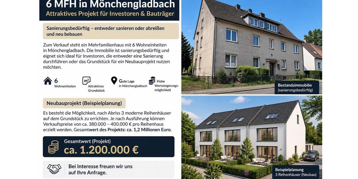 Einfamilienhaus Mönchengladbach West - 99 Zimmer, 999 m&sup2;, 390.000&euro; | Angebot:27501267
