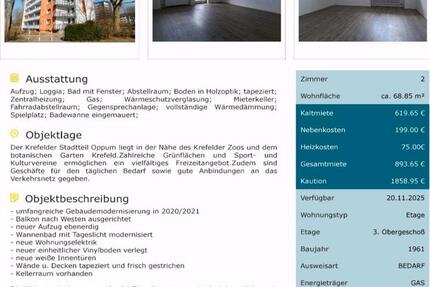 Wohnung Krefeld Gellep-Stratum - 2 Zimmer, 69 m&sup2;, 900&euro; | Angebot:27544588
