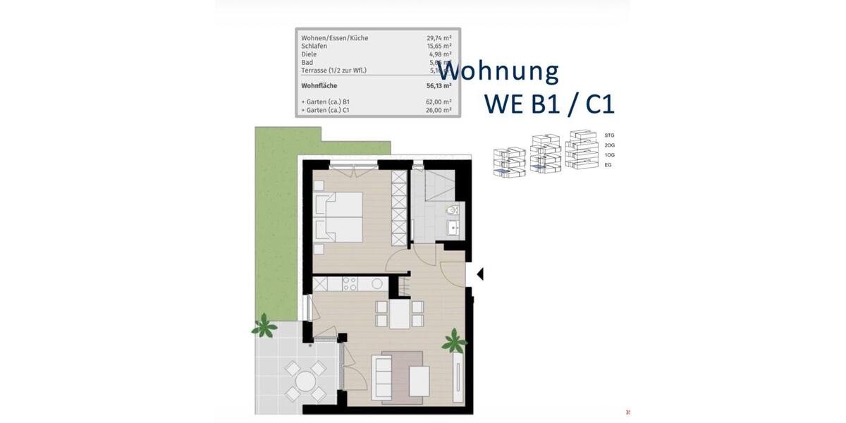 Erdgeschoßwohnung Krefeld Gartenstadt - 2 Zimmer, 56 m&sup2;, 1.150&euro; | Angebot:27535144